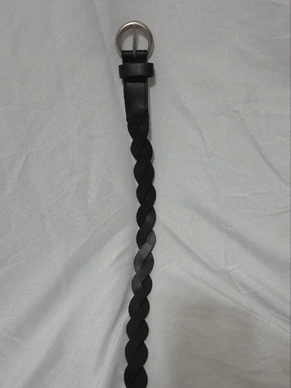 Black Braided Faux Leather Belt w/Silver Oval Buckle, Large, Like New Condition